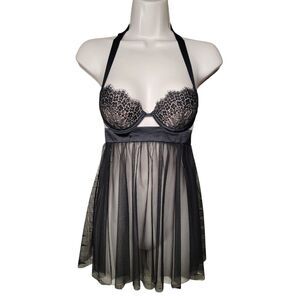 Victoria's Secret Tulle Eye Lash Lace Bra Baby Doll Lingerie Black‎ 32B